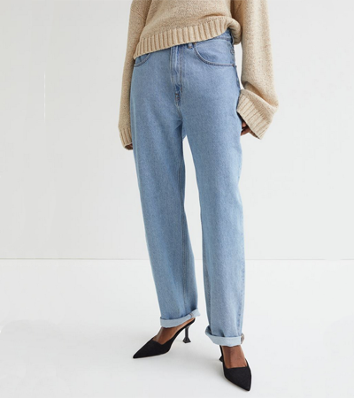 Rigid cotton denim jeans high waist